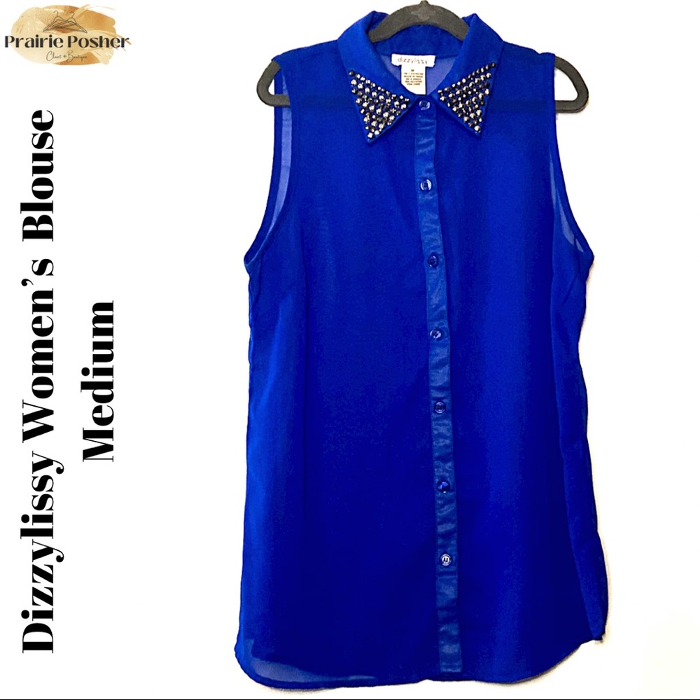 Dizzylissy Blouse, Womens Medium, Royal Blue, EUC, PrairieposherCA